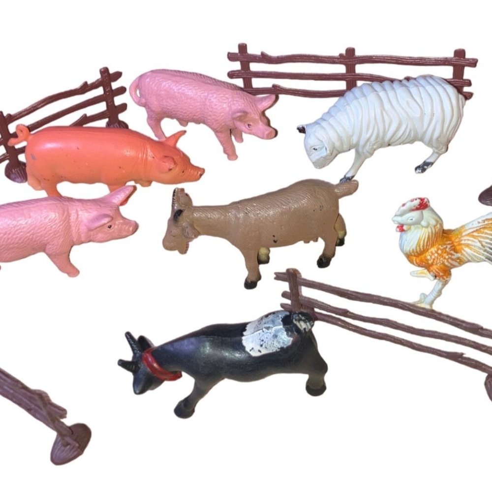 Farm Animals and Fence Toy Pigs, Goats, Sheep, Chicken Custom Lot